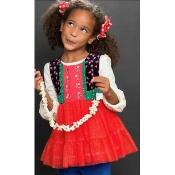 Matilda Jane CAROLING AWAY Top 2 Girls Sparkle Red Tulle Velour Make Believe 2 a - Picture 7 of 8